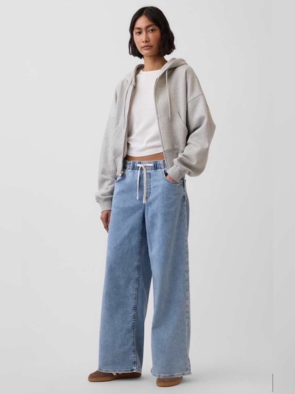 GAP Light Blue Wide Leg knit Drawstring Jeans XS petite